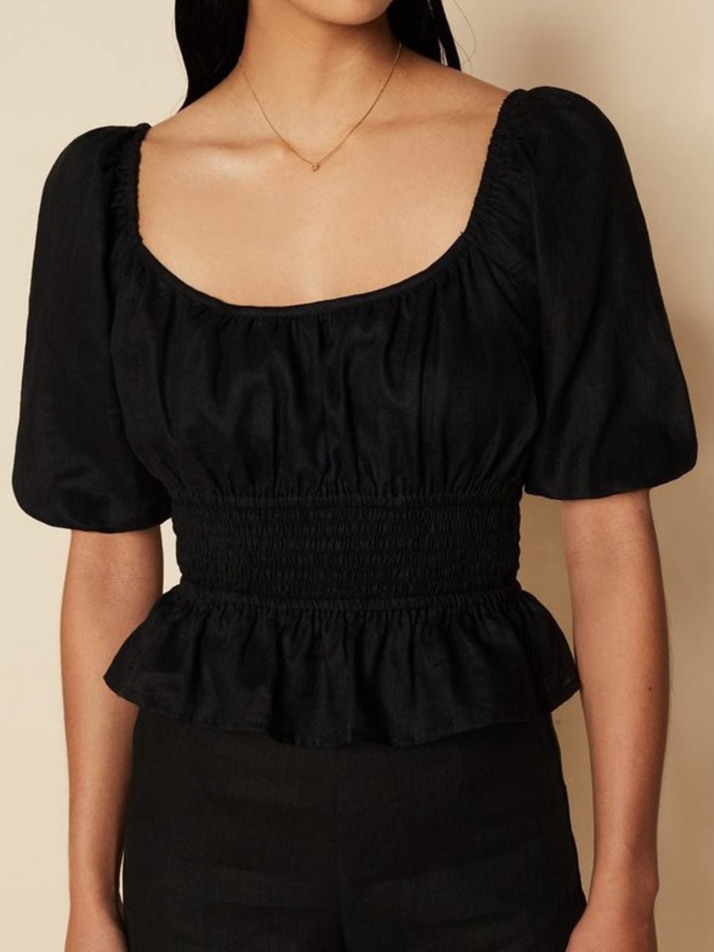 NWOT FAITHFULL THE BRAND PUFF SLEEVE LINEN CROPPED KINSLEY TOP